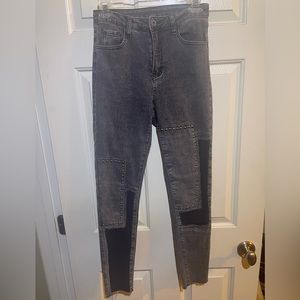 Hi-waisted color block skinny jeans - Dark grey S(4)